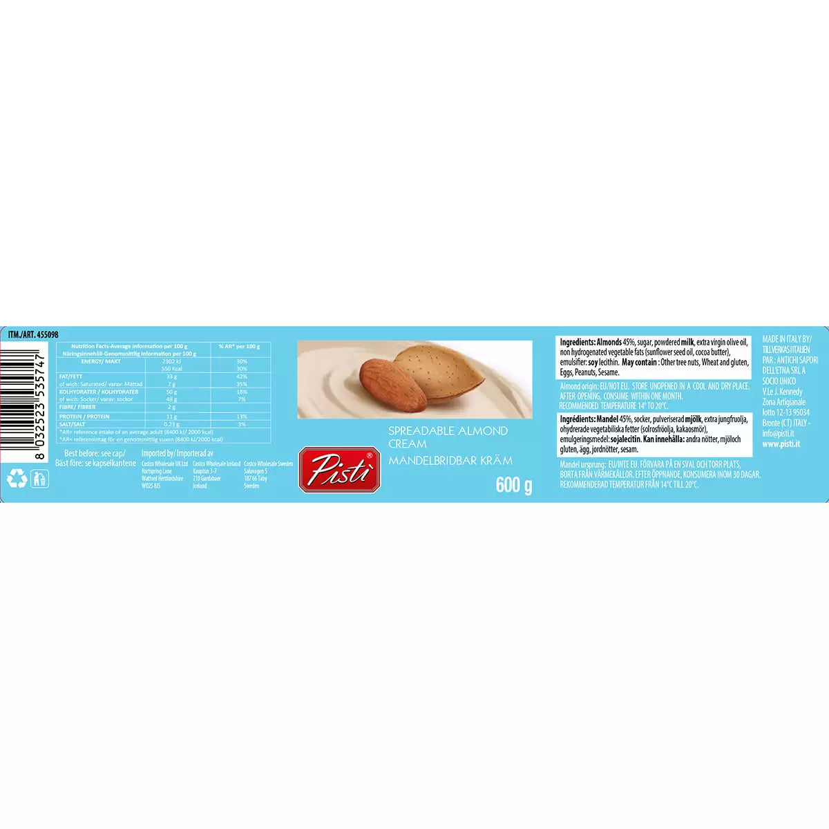 Pisti Almond Cream Spread Badem Ezmesi 600g