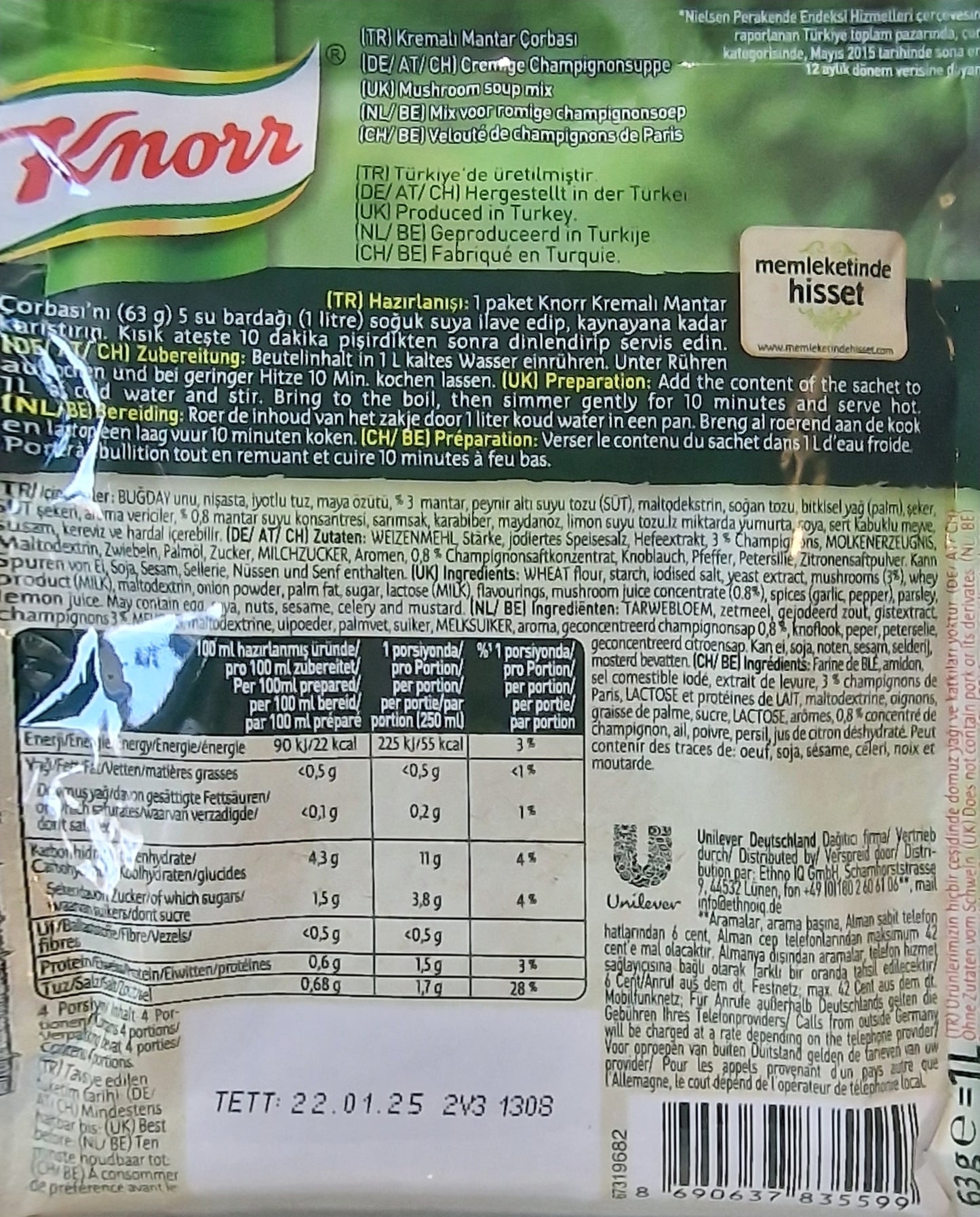 Knorr Cream Mashroom Soup - Mantar Corbasi (63g)