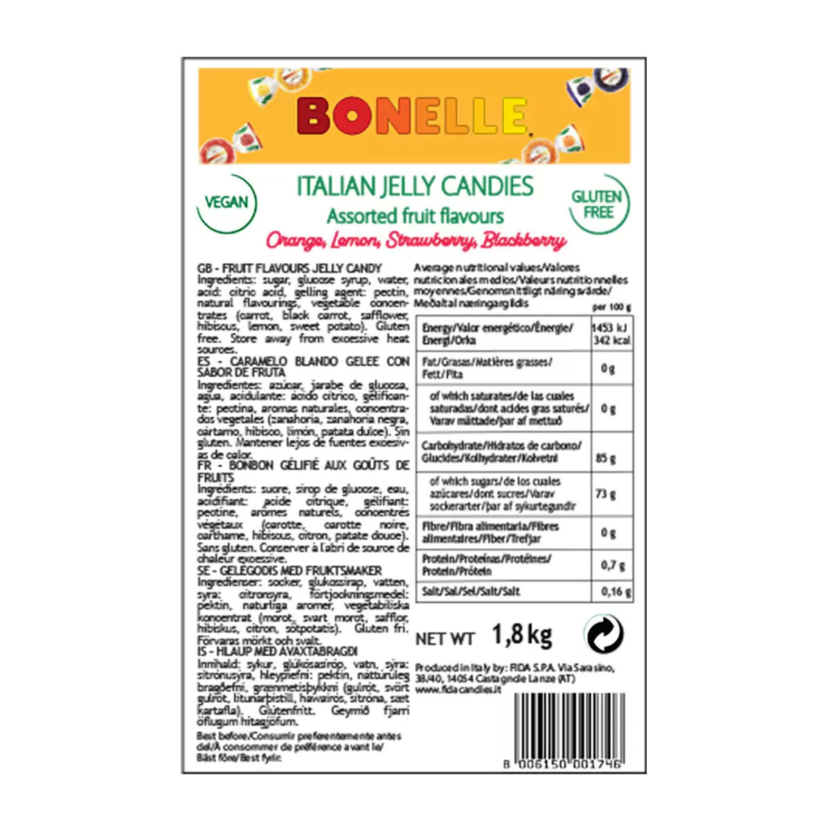 Bonelle Assorted Fruit Flavored Italian Jelly Candies, 1.8kg