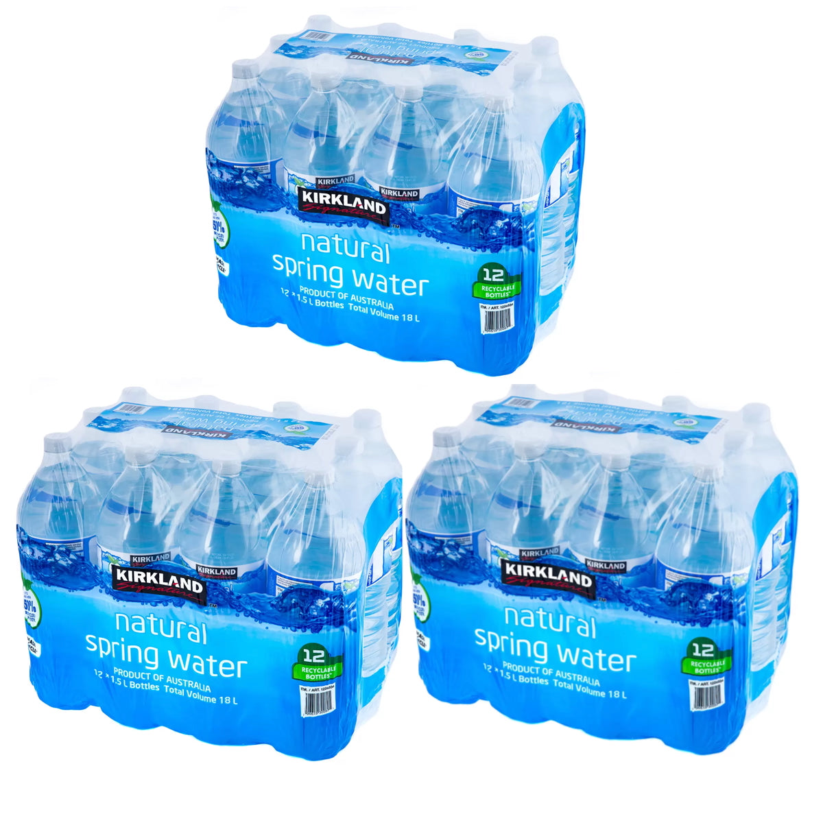 Kirkland Signature Natural Spring Water, 12 x 1.5L Bottles