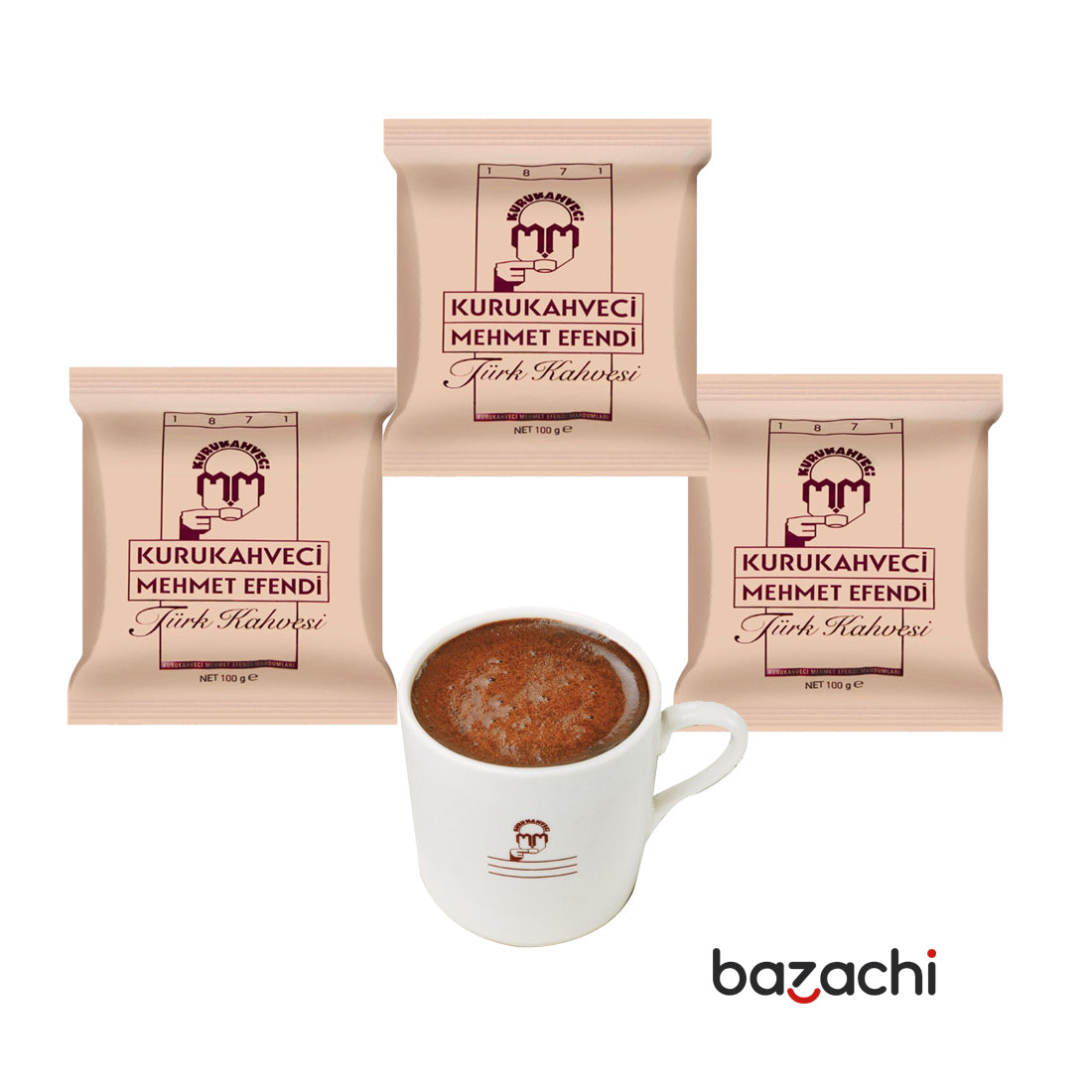 Kuru Kahveci Mehmet Efendi Original Turkish Coffee 3x 100gr with Coffee Pot Gift Box
