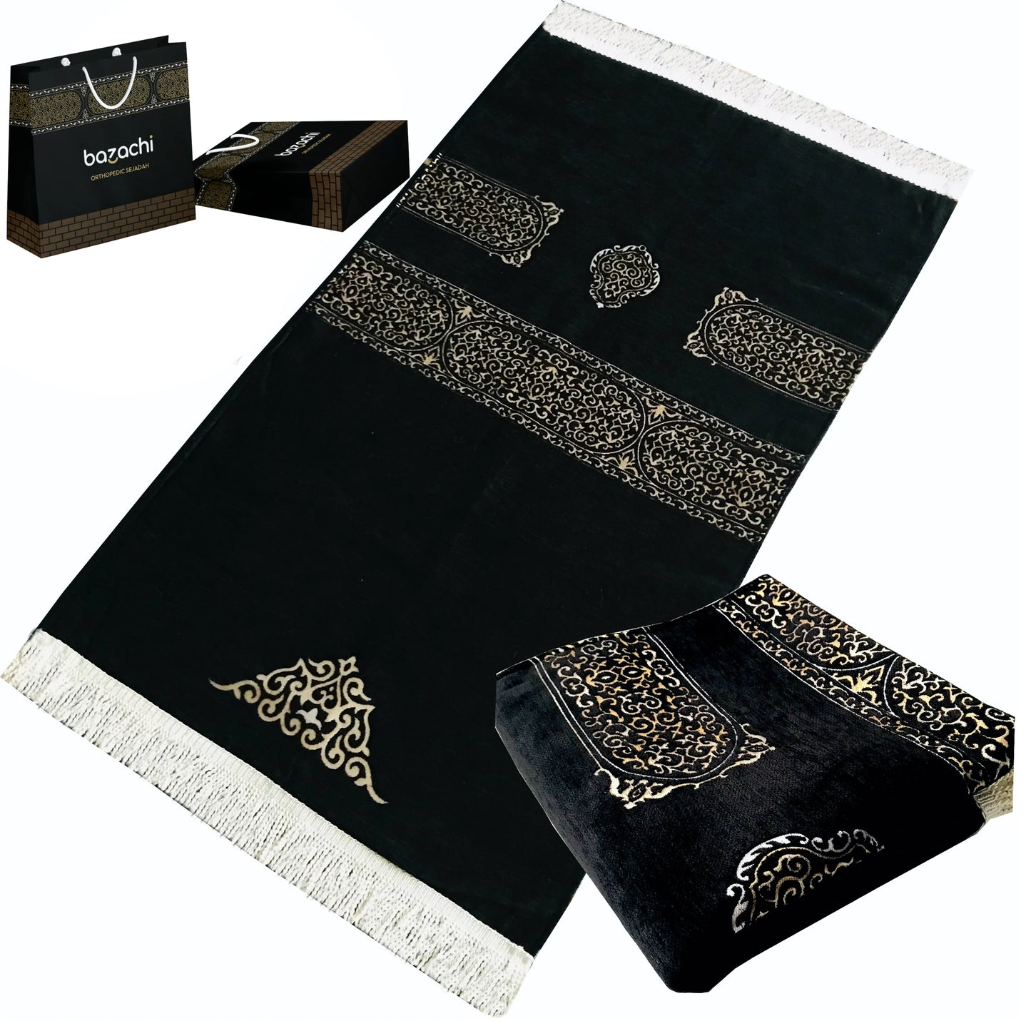 Kaaba Patterned Lined Prayer Rug with Gift Bag 750g