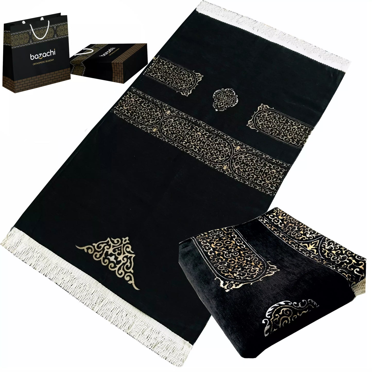 Kaaba Patterned, Lined Prayer Rug with Gift Bag