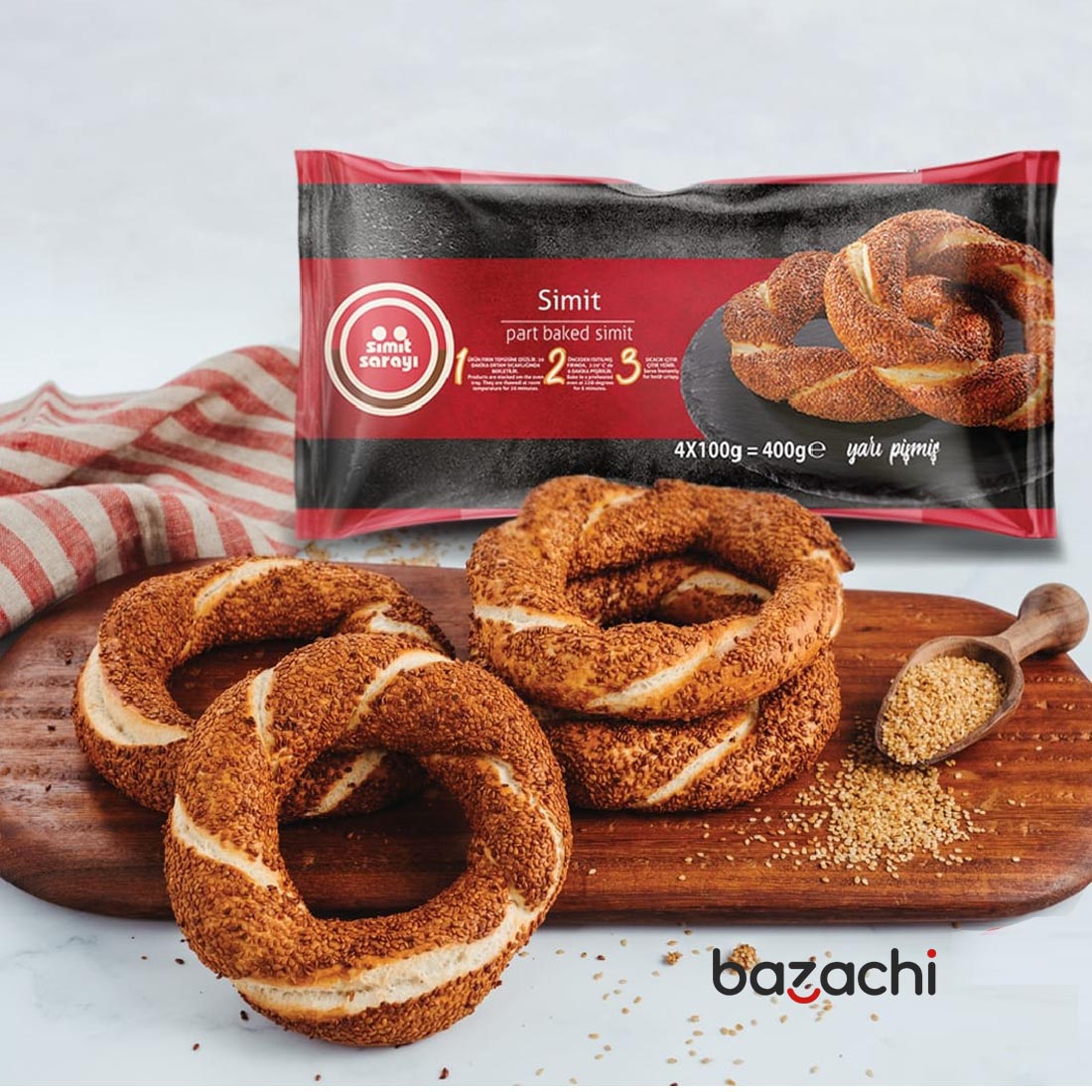Simit Sarayi Frozen Turkish Sesame Bagel ( Sade Simit ) - 4 x 100g