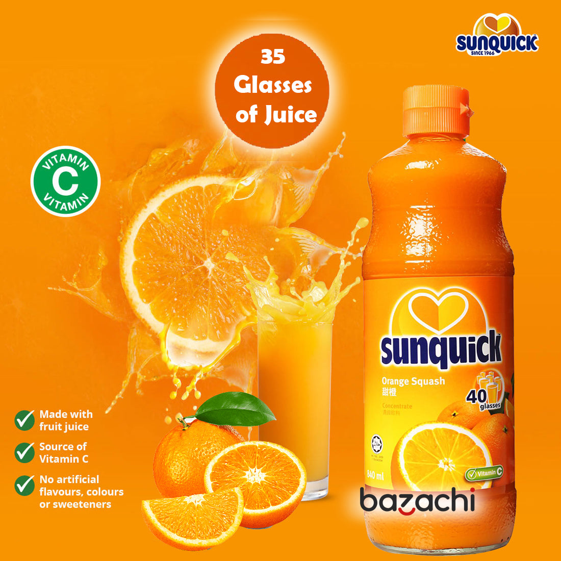 Sunquick Real Orange Fruit Concentrate Bottle, 700ml