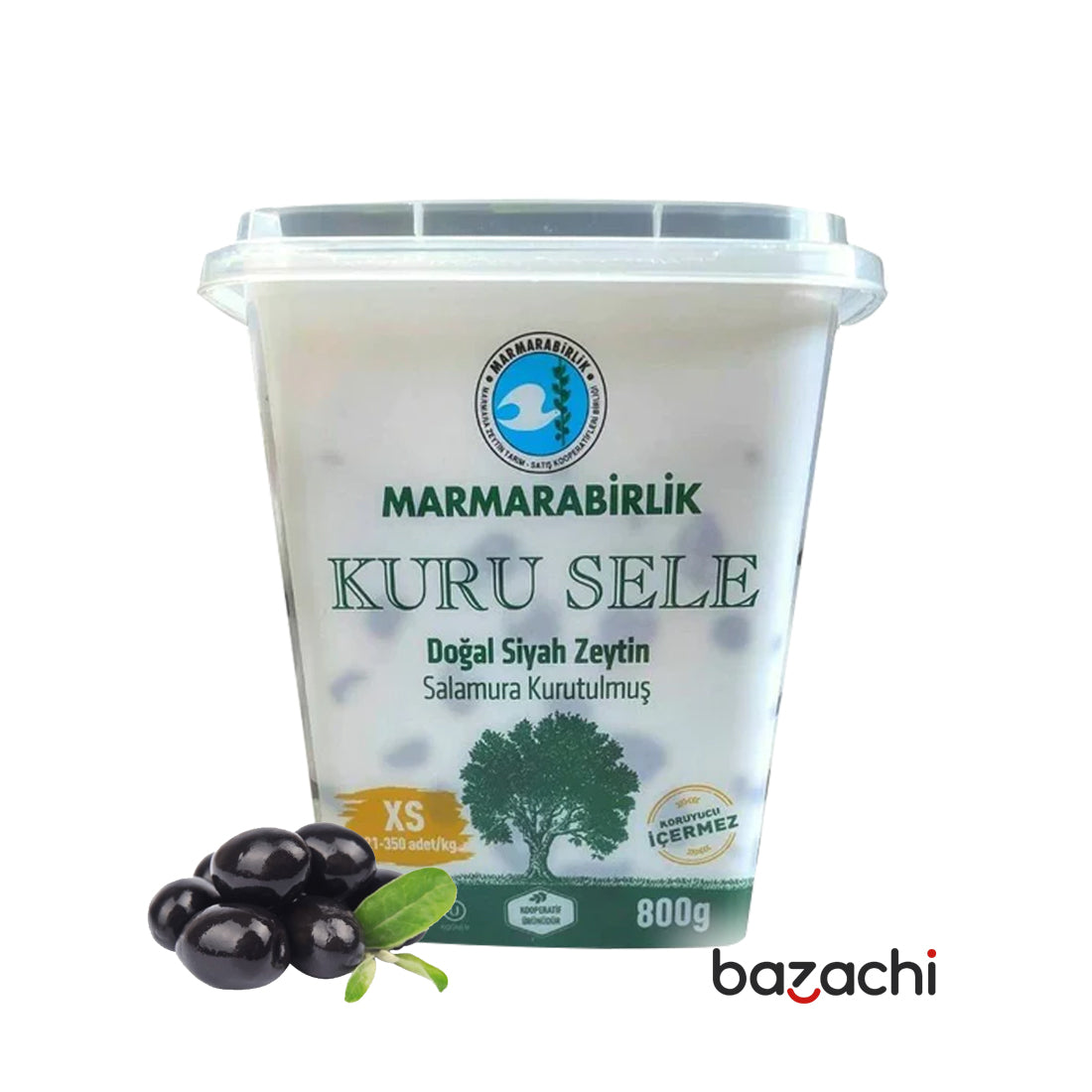 Marmarabirlik Kuru Sele Natural Black Olives Green 800g-(321-350pcs)