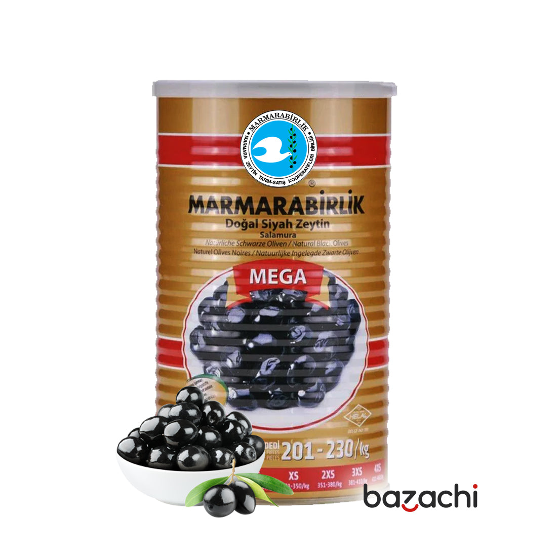 Marmarabirlik Salamura Gemlik Natural Black Olives Green 800g- XL