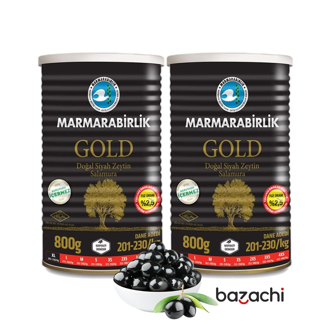 Marmarabirlik Salamura gold Natural Black Olives in Tin, 800g- XL
