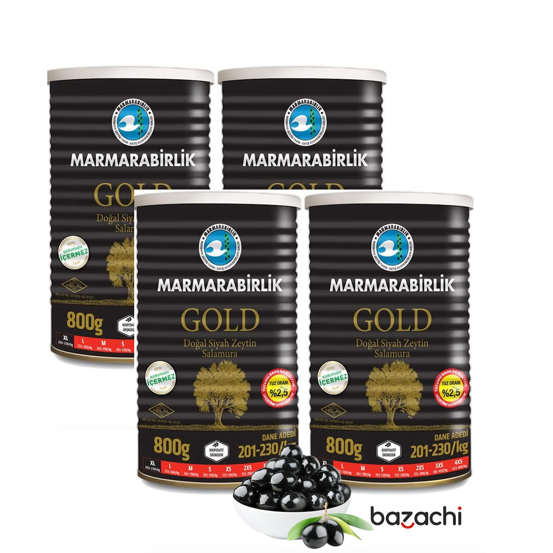 Marmarabirlik Salamura gold Natural Black Olives in Tin, 800g- XL
