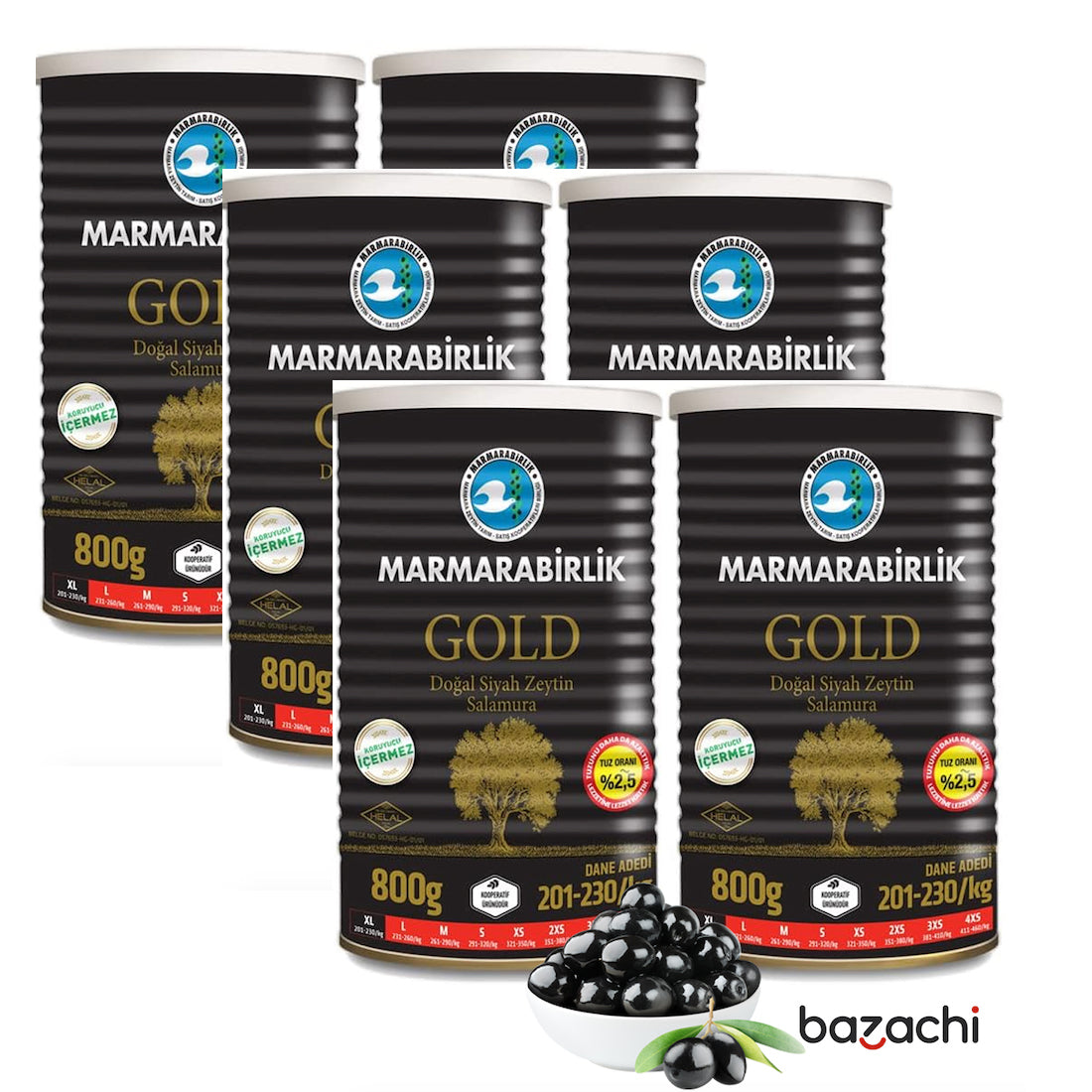 Marmarabirlik Salamura gold Natural Black Olives in Tin, 800g- XL