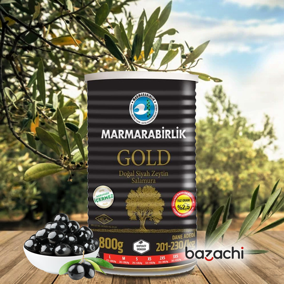 Marmarabirlik Salamura gold Natural Black Olives in Tin, 800g- XL