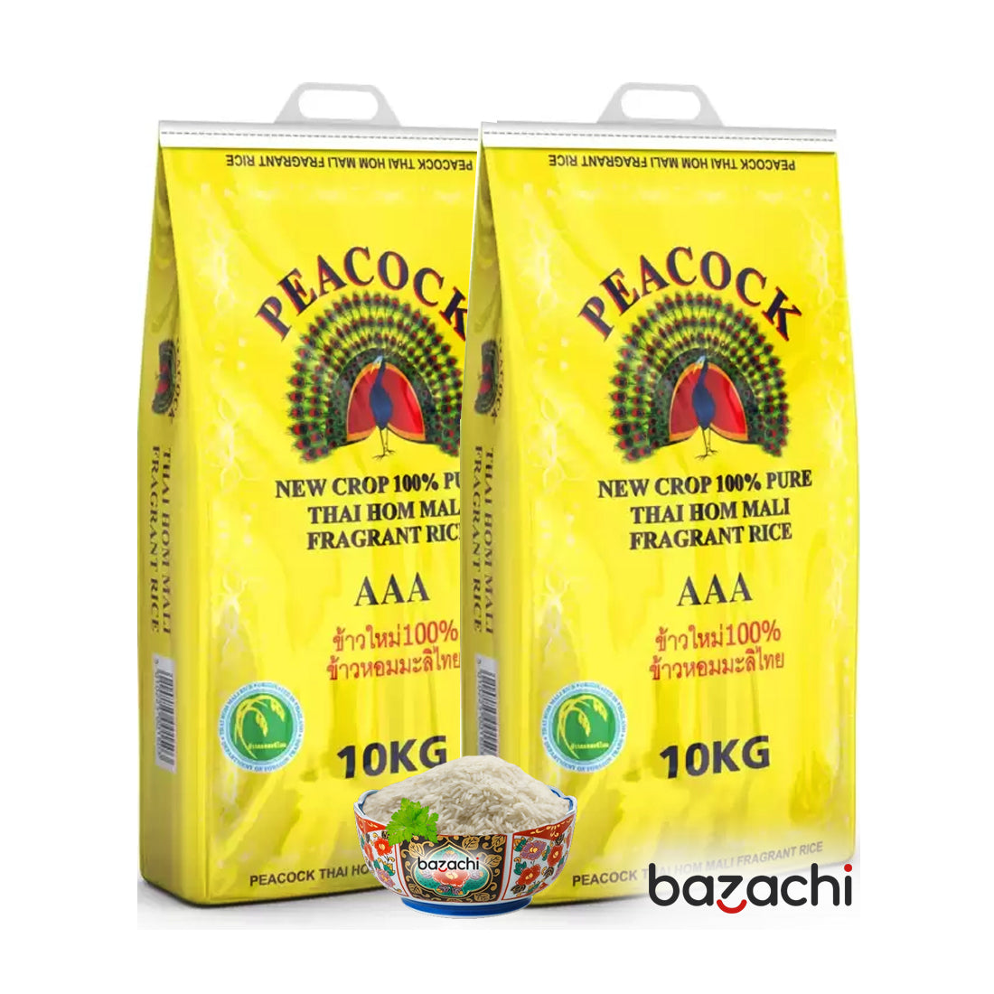 Peacock Thai Hom Mali Fragrant Rice AAA, 100% Pure New Crop, 10kg