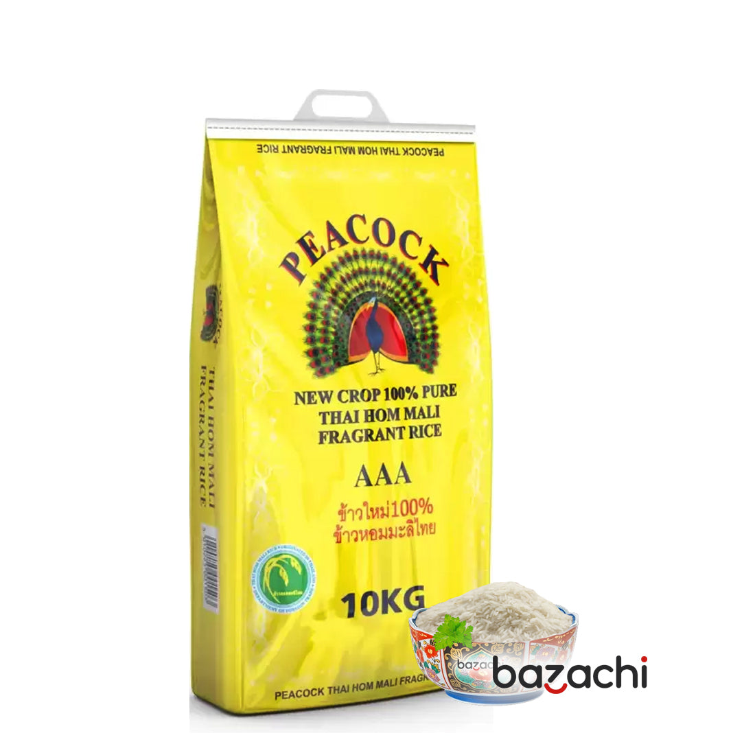 Peacock Thai Hom Mali Fragrant Rice AAA, 100% Pure New Crop, 10kg