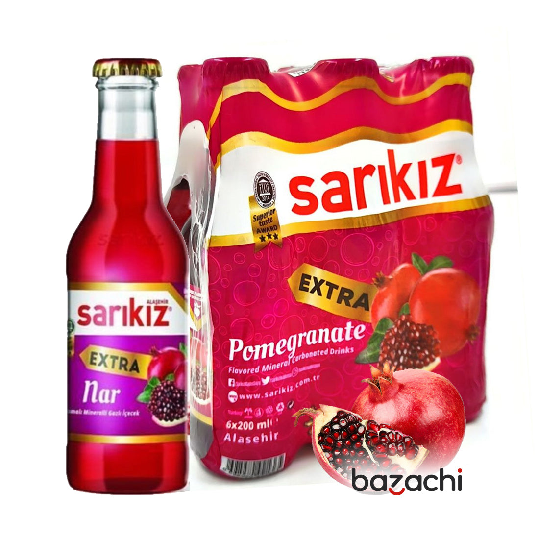 Sarikiz Extra Pomegranate Flavored Carbonated Mineral Drink (Nar Aromalı Maden Suyu) 200ml x 24