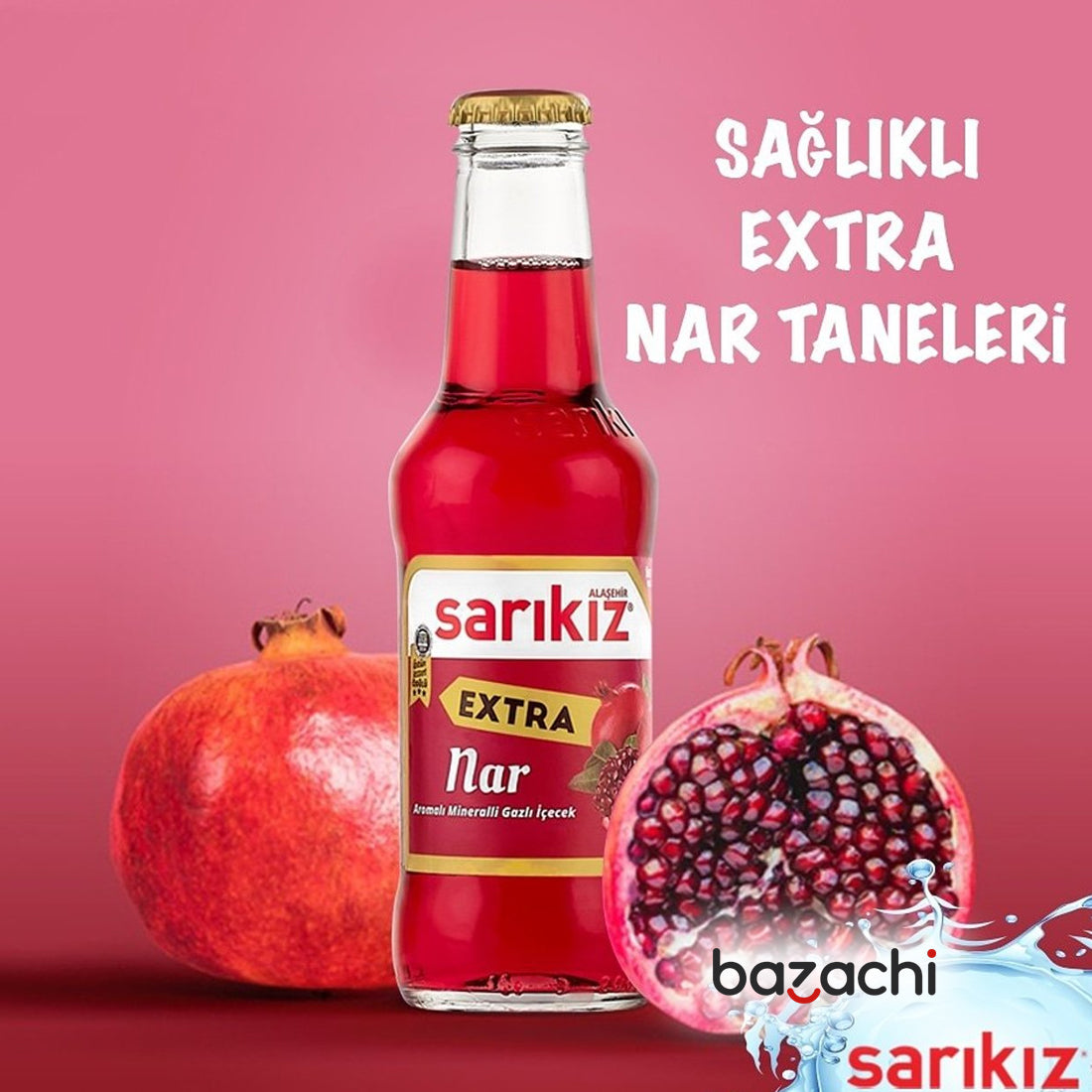 Sarikiz Extra Pomegranate Flavored Carbonated Mineral Drink (Nar Aromalı Maden Suyu) 200ml x 24
