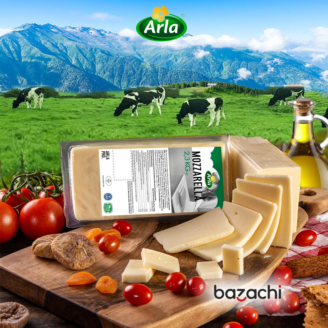 Arla Mozzarella Cheese Block, 2.3kg - Suitable for Vegetarian