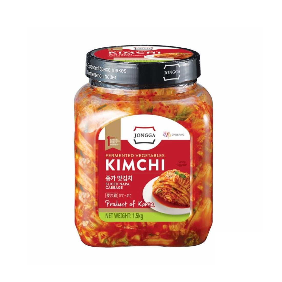 Jongga Naturally Fermented Kimchi Sliced Napa Cabbage, 1.5Kg