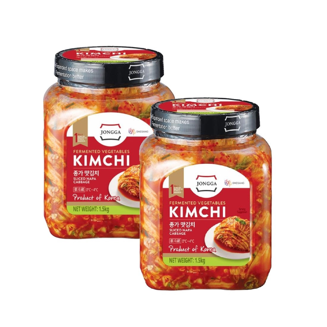 Jongga Naturally Fermented Kimchi Sliced Napa Cabbage, 1.5Kg