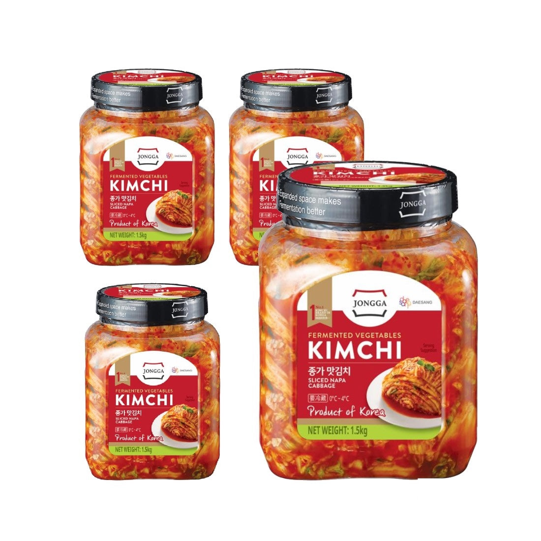 Jongga Naturally Fermented Kimchi Sliced Napa Cabbage, 1.5Kg