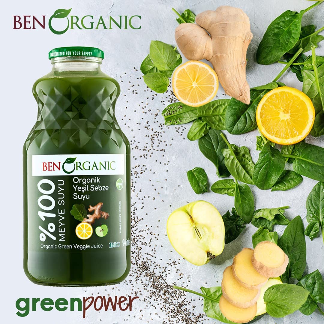 BenOrganic - 100% Natural Organic Green Veggie Juice 946ml - Glass Bottle