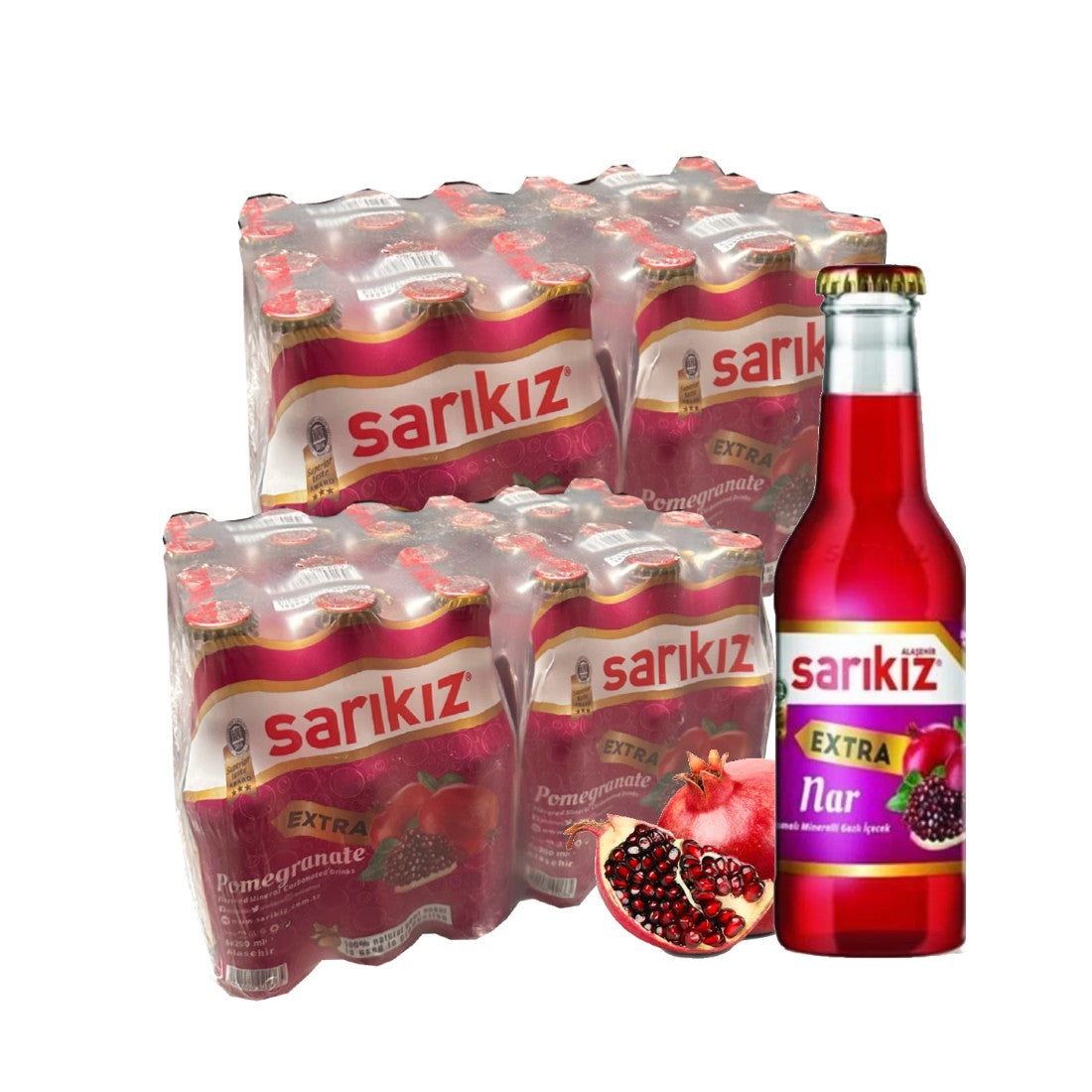Sarikiz Extra Pomegranate Flavored Carbonated Mineral Drink (Nar Aromalı Maden Suyu) 200ml x 24
