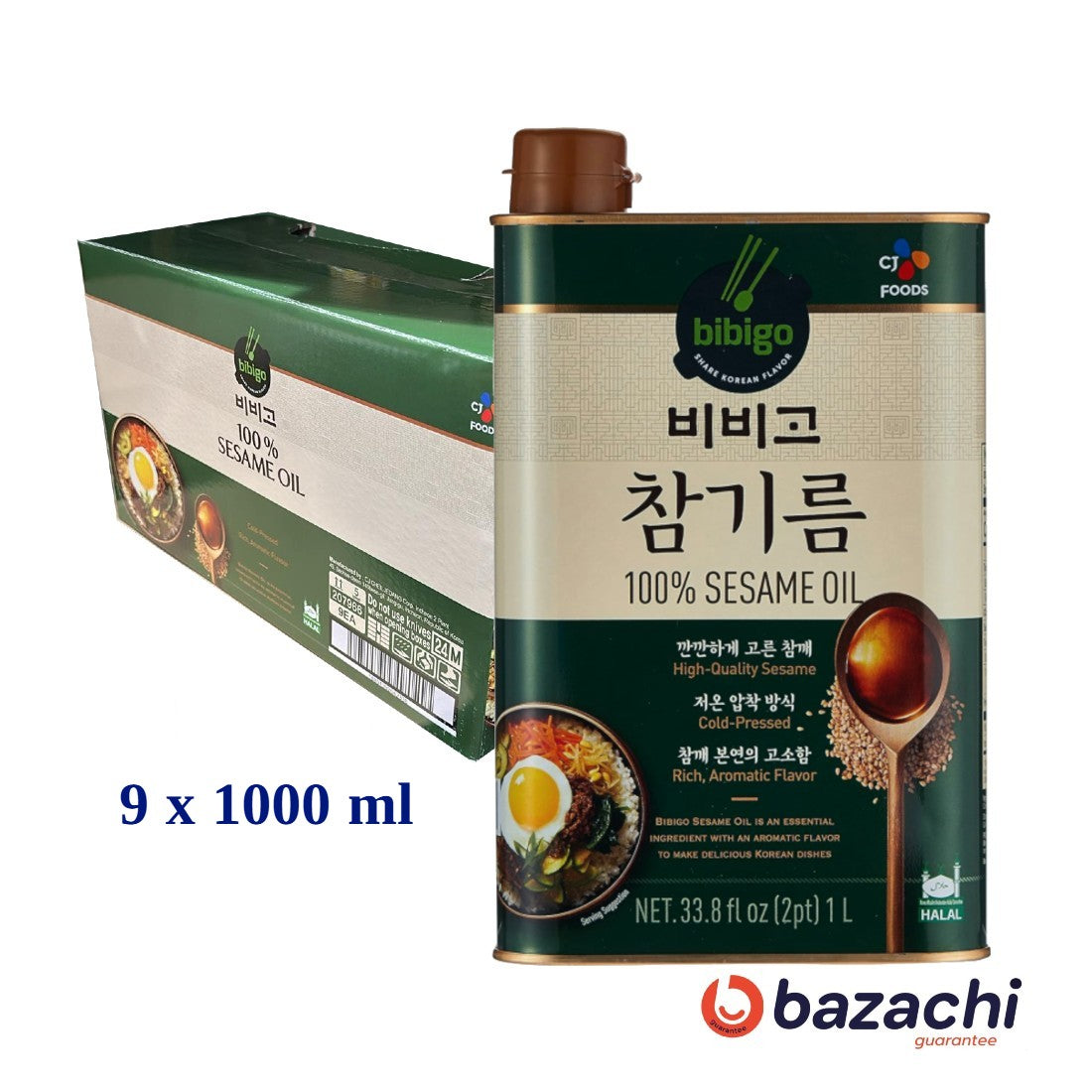 Bibigo Korean 100% Pure Sesame Oil Cold-pressed, 1000 ml