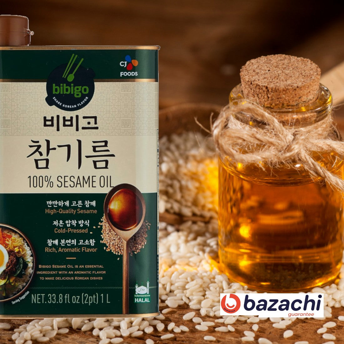 Bibigo Korean 100% Pure Sesame Oil Cold-pressed, 1000 ml