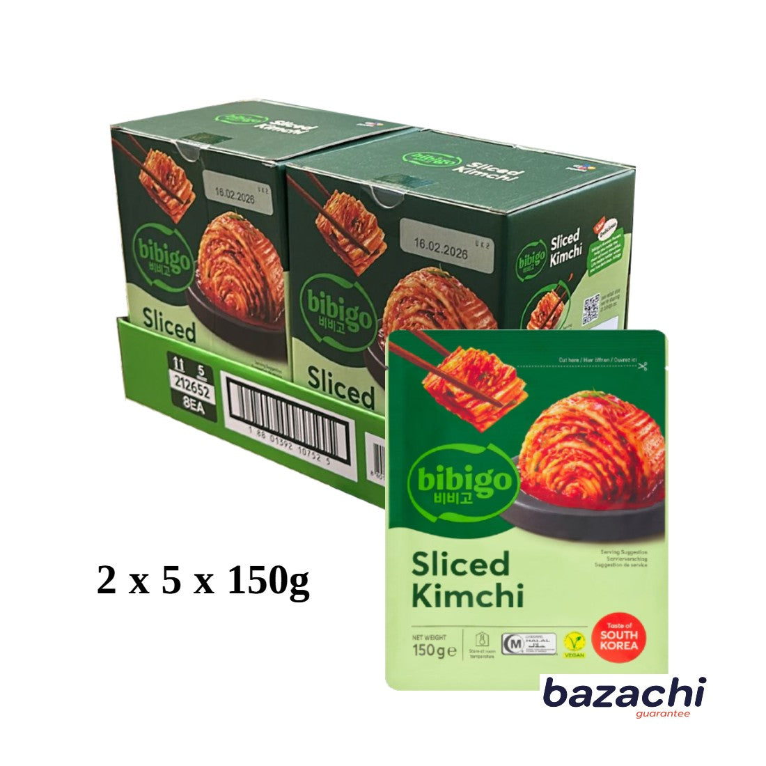 Bibigo Ambient Fermented Sliced Kimchi, 5 x 150g
