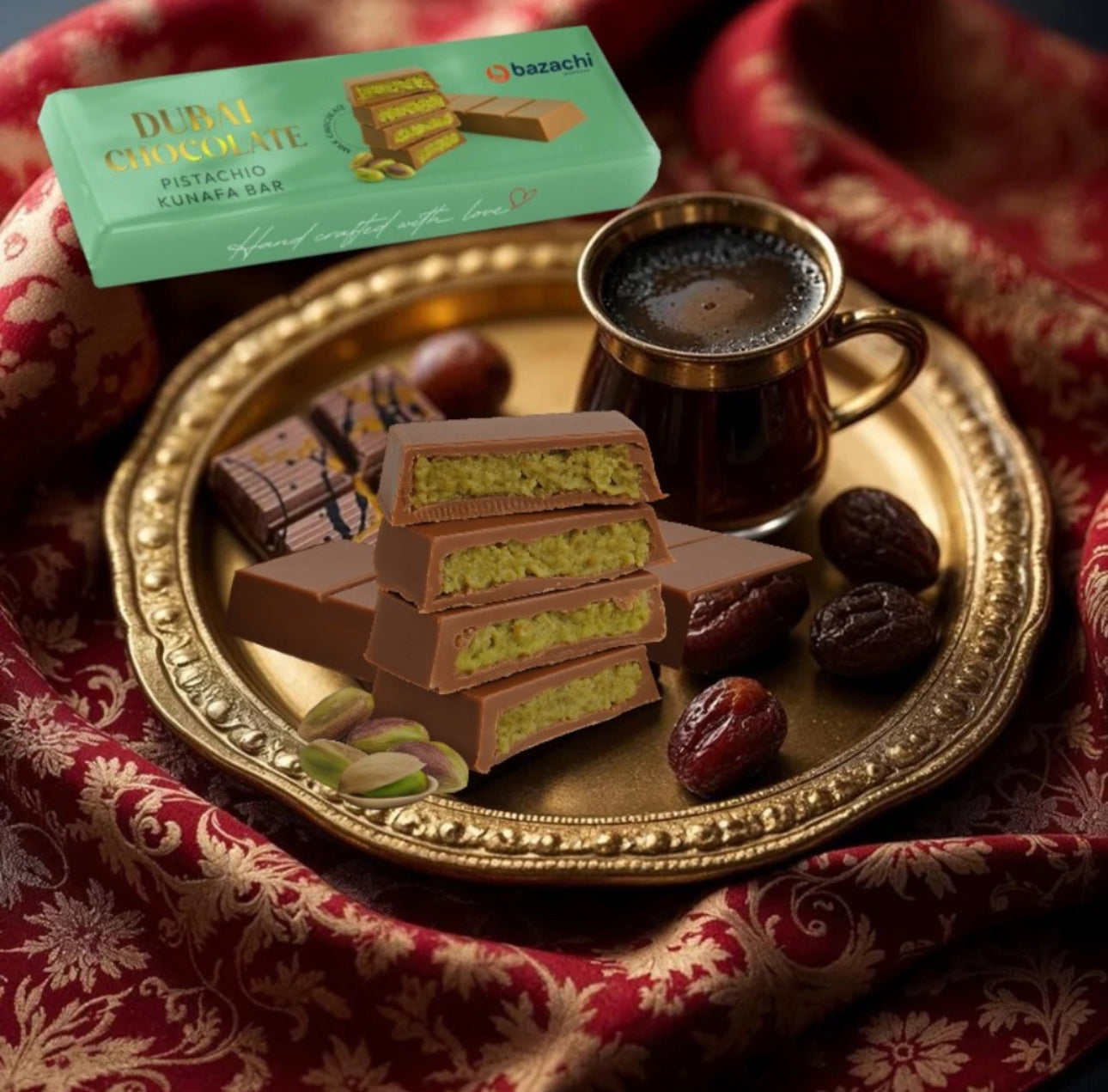 Dubai Chocolate – Pistachio Kunafa with White Chocolate (Handcrafted, 75g)