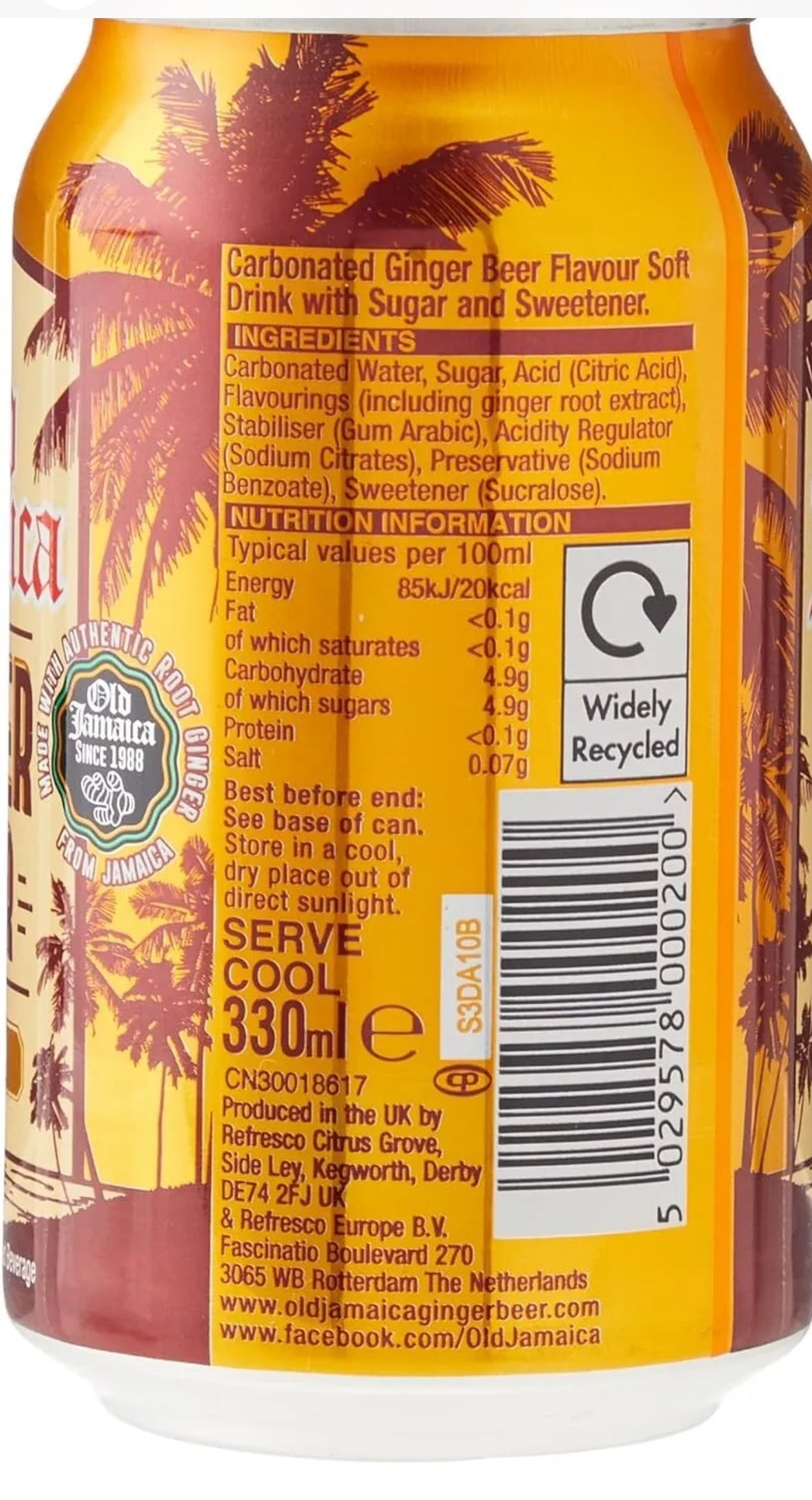 Old Jamaica Ginger Beer Carbonated Soft Drinks, 330ml