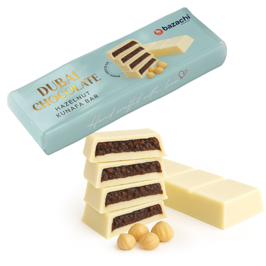 Dubai Chocolate – Hazelnut Kunafa with White Chocolate (Handcrafted, 75g)