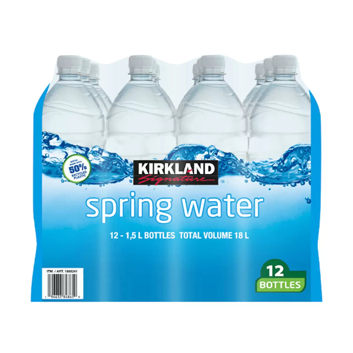 Kirkland Signature Natural Spring Water, 12 x 1.5L Bottles