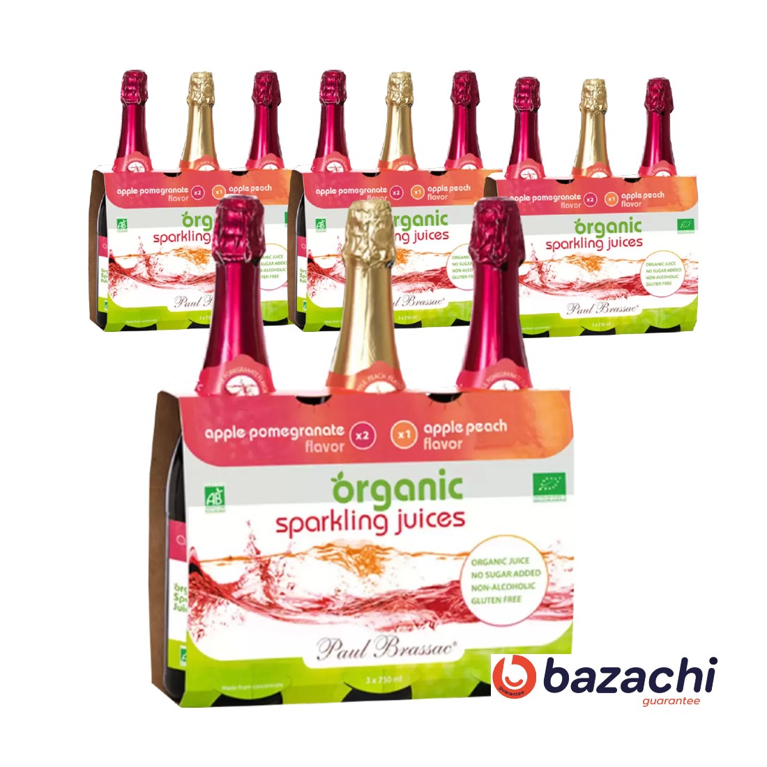 Paul Brassac Organic Sparkling Fruit Juice, 3x750ml