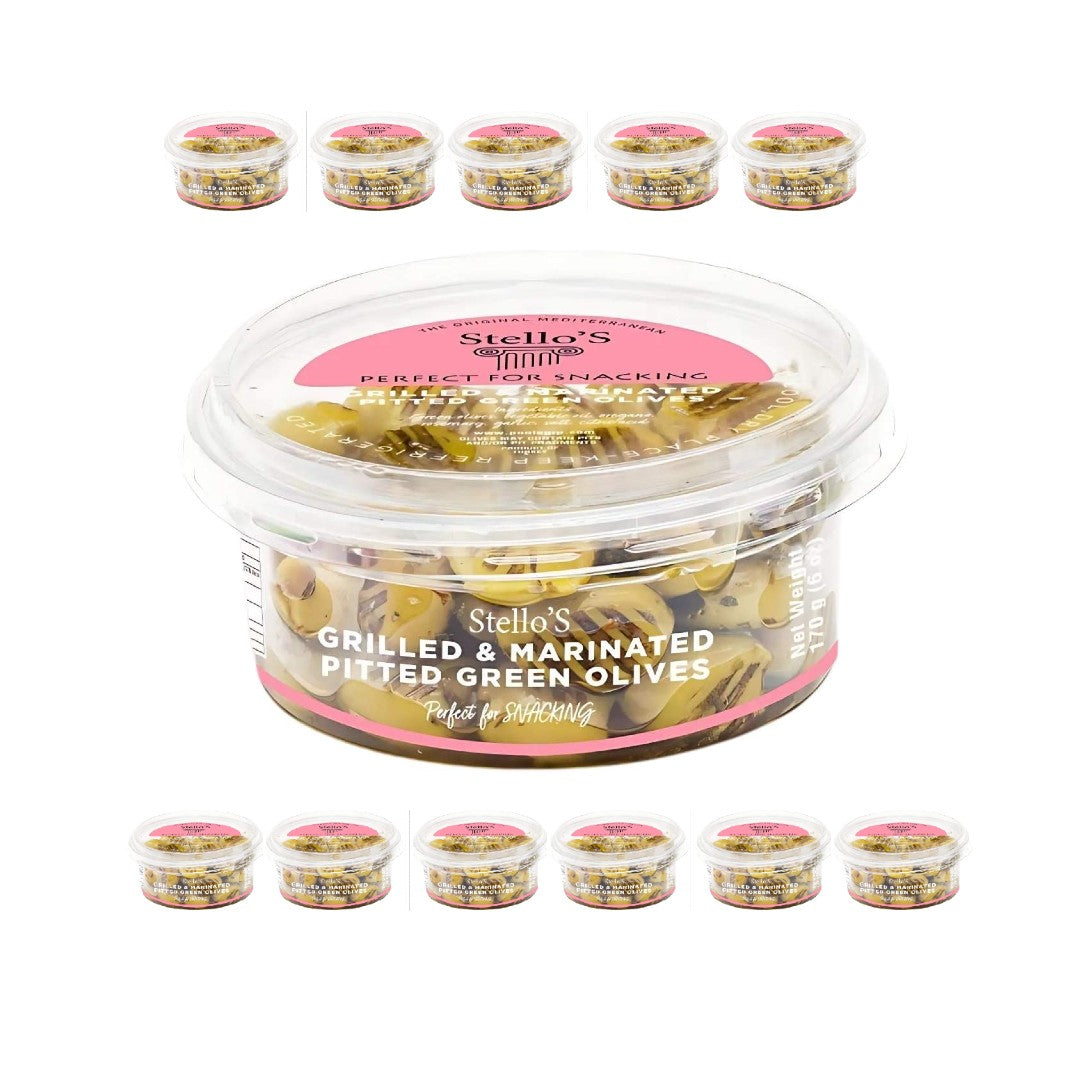 Stellos Grilled & Marinated Pitted Green Olives 170g