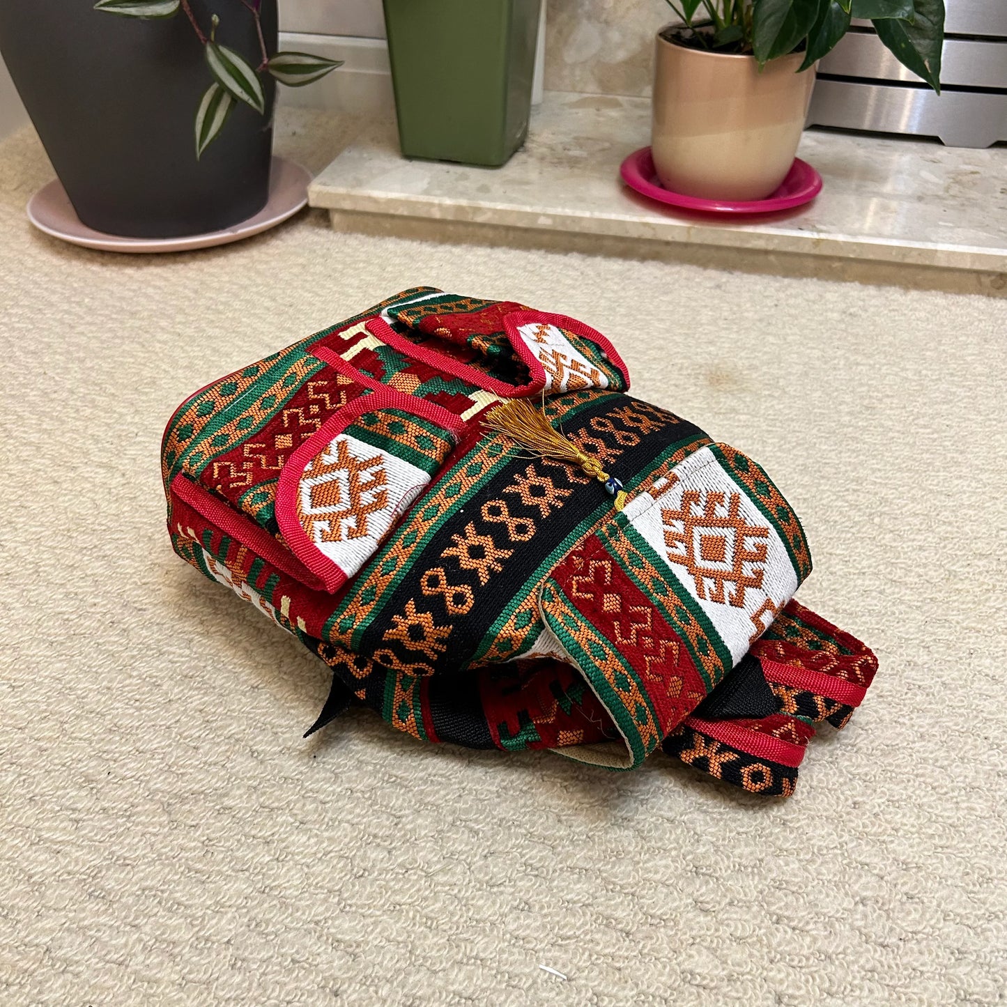 Kilim Fabric Traditional Design Eco- Friendly Handwoven Women's Mini Backpack
