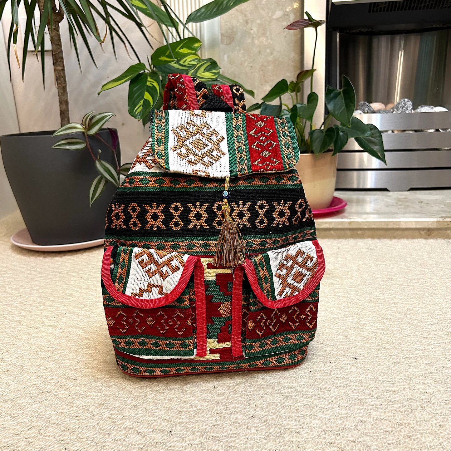 Kilim Fabric Traditional Design Eco- Friendly Handwoven Women's Mini Backpack