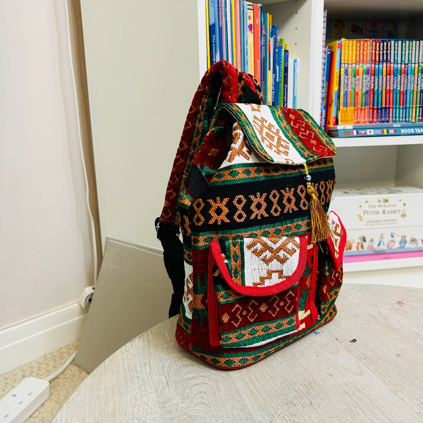 Kilim Fabric Traditional Design Eco- Friendly Handwoven Women's Mini Backpack