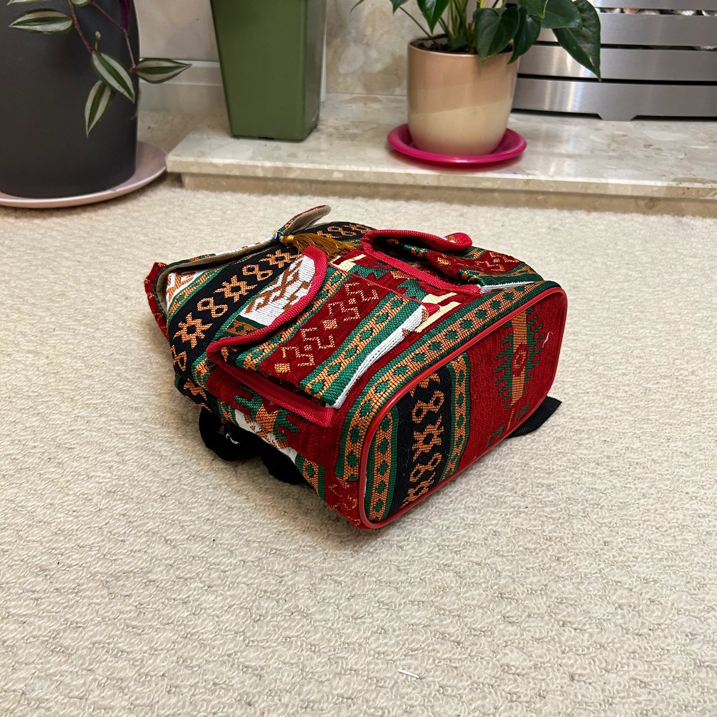 Kilim Fabric Traditional Design Eco- Friendly Handwoven Women's Mini Backpack