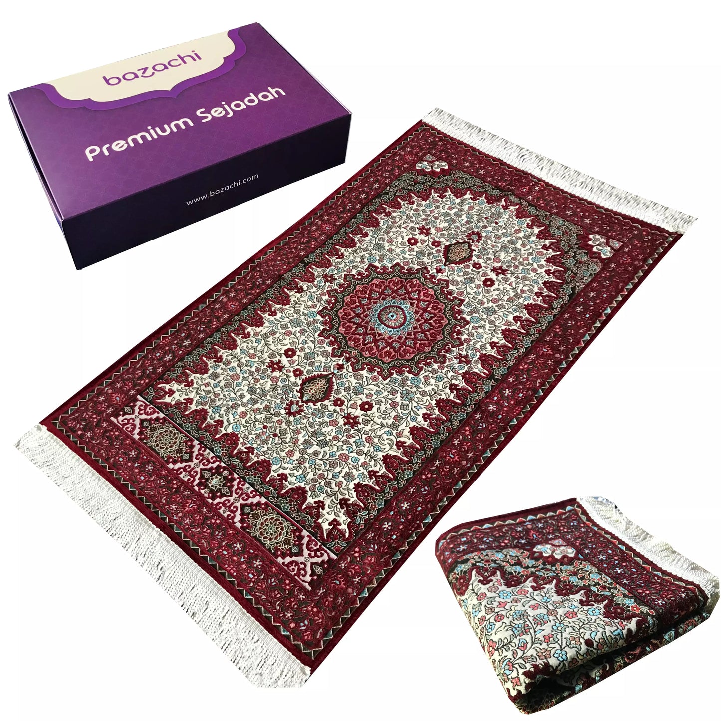 Ottoman Design, Embroidered Floral Prayer Rug with Gift Box