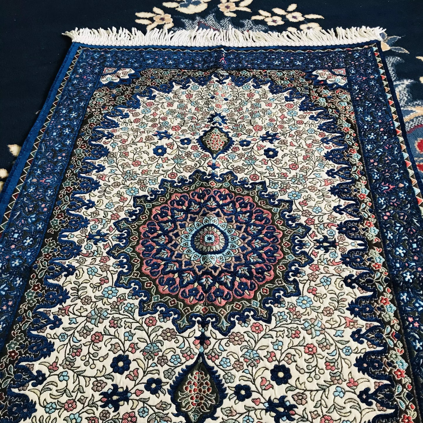 Ottoman Design, Embroidered Floral Prayer Rug with Gift Box