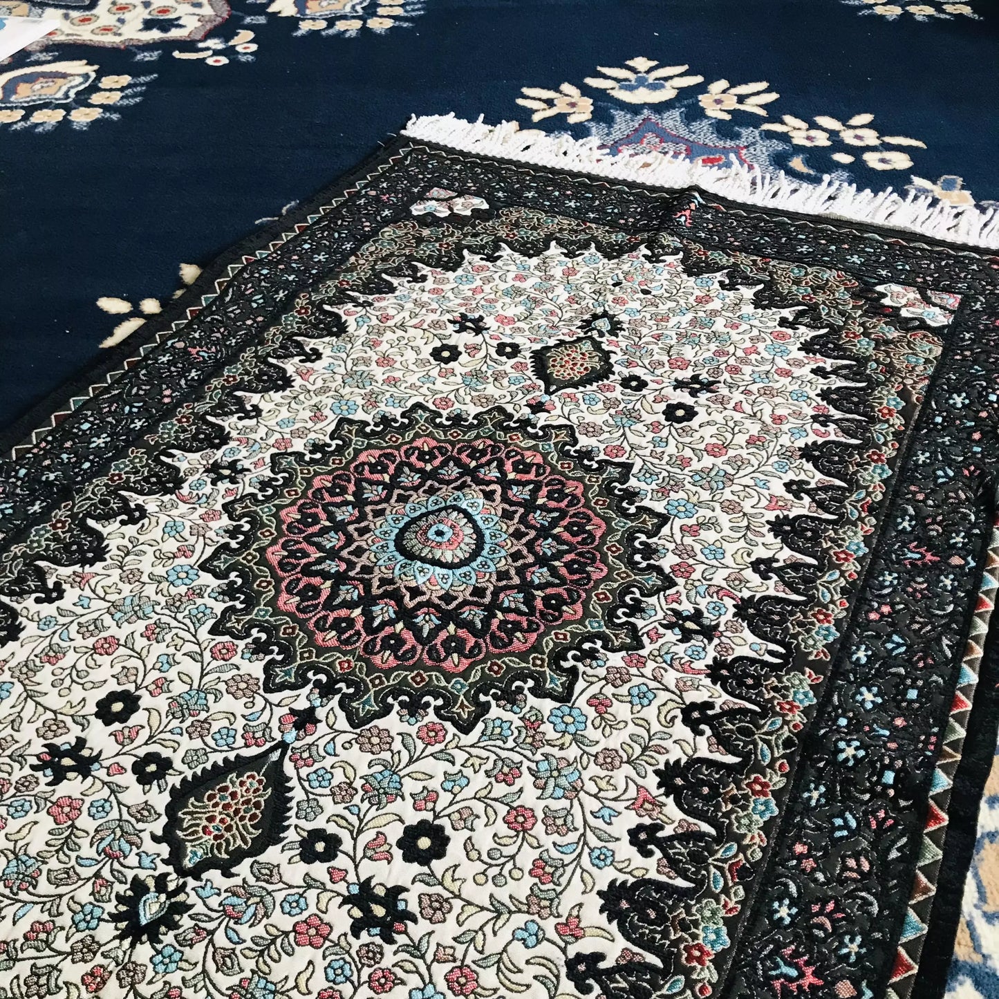 Ottoman Design, Embroidered Floral Prayer Rug with Gift Box