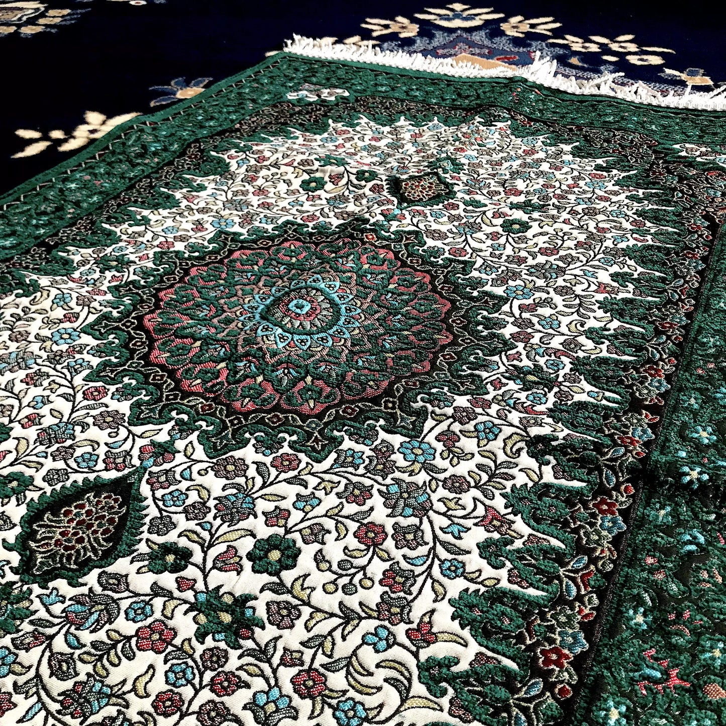 Ottoman Design, Embroidered Floral Prayer Rug with Gift Box