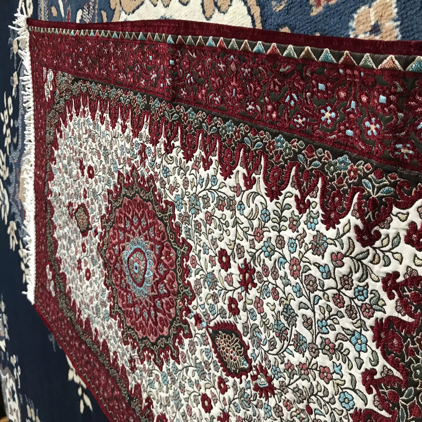 Ottoman Design, Embroidered Floral Prayer Rug with Gift Box