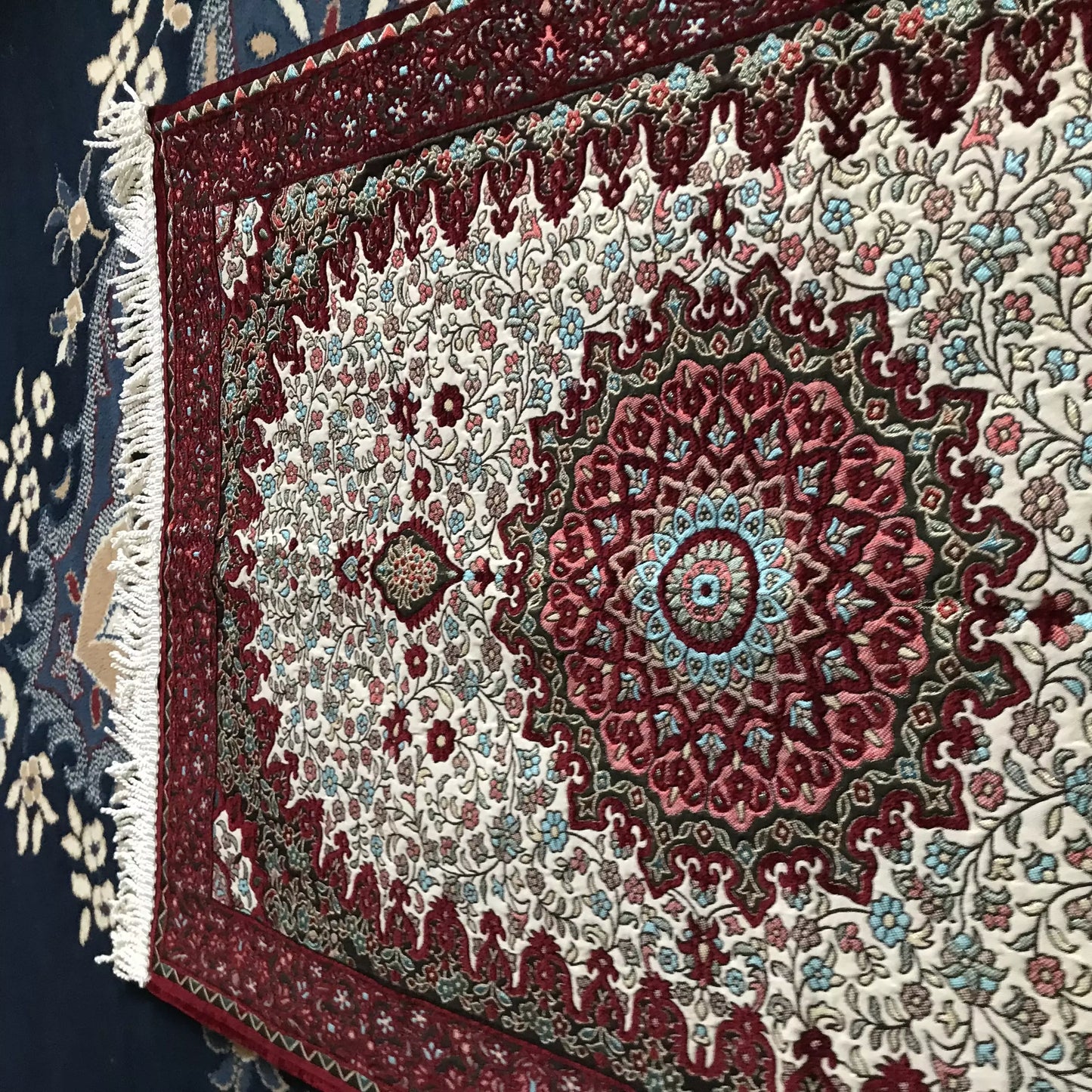 Ottoman Design, Embroidered Floral Prayer Rug with Gift Box