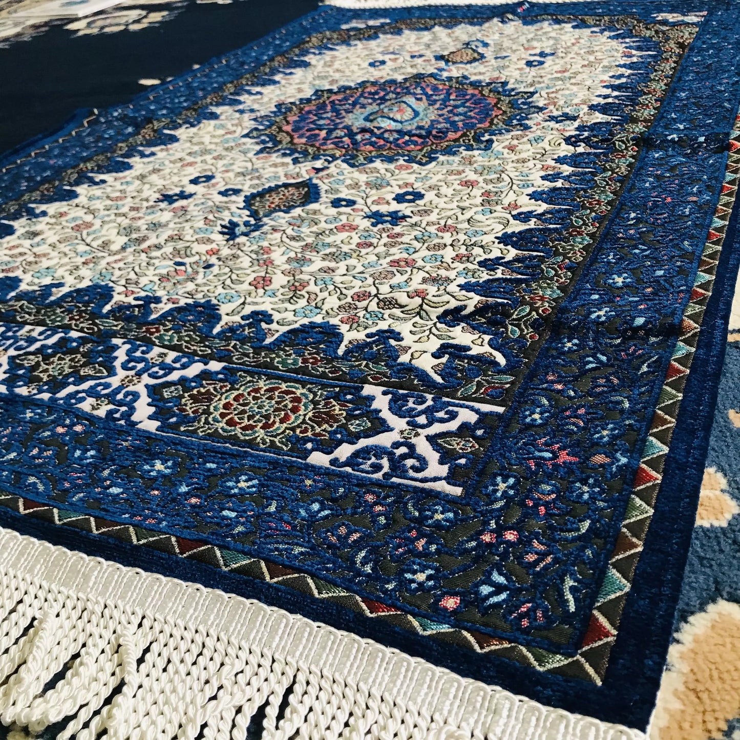Ottoman Design, Embroidered Floral Prayer Rug with Gift Box