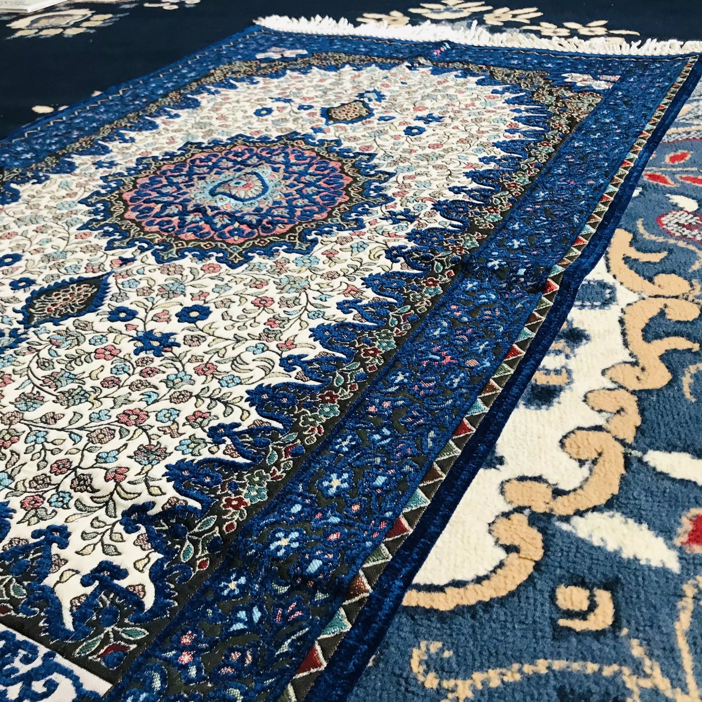 Ottoman Design, Embroidered Floral Prayer Rug with Gift Box