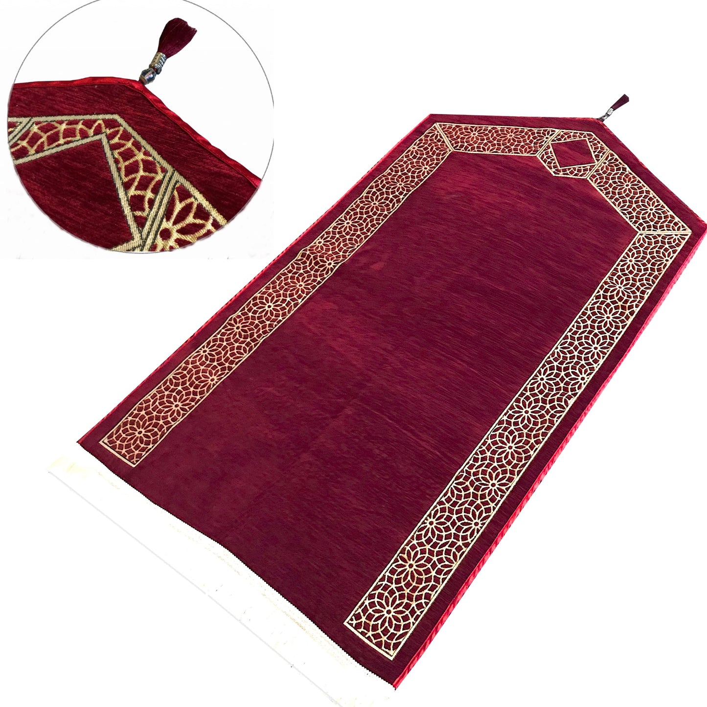 Triangle Design Golde Embroidered Prayer Rug with Beads