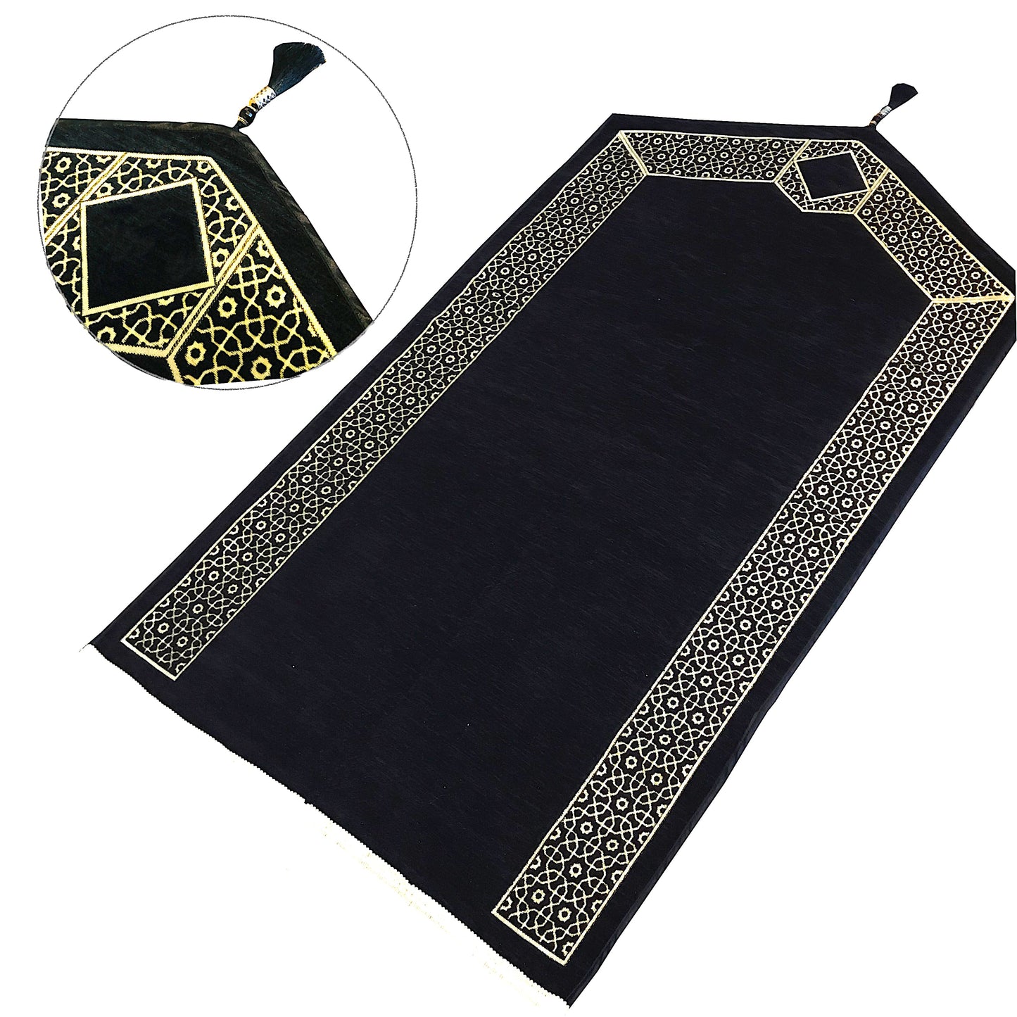 Triangle Design Golde Embroidered Prayer Rug with Beads