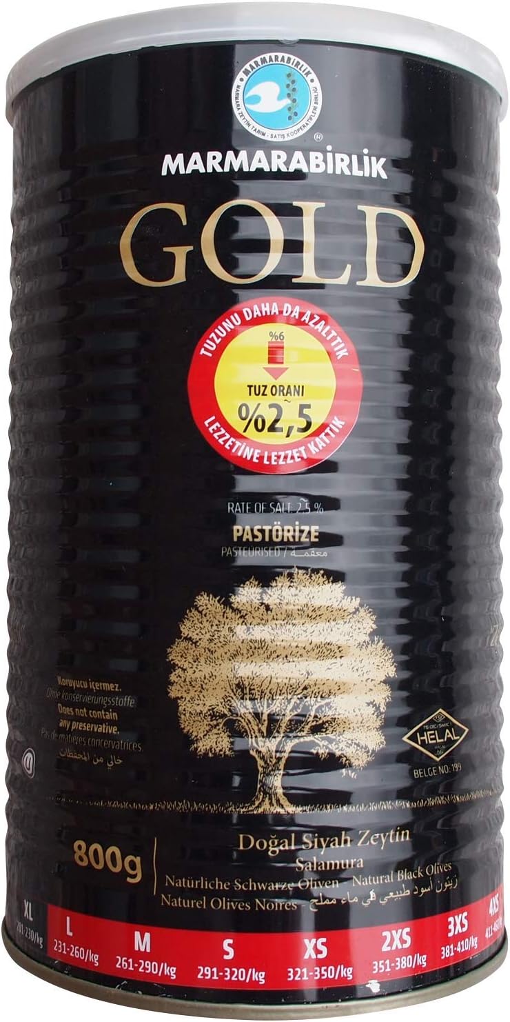 Marmarabirlik Salamura gold Natural Black Olives in Tin, 800g- XL