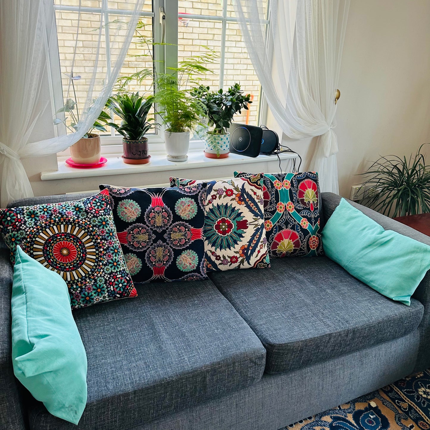Tapestry Embroidered Cushion Cover - Black (43 x 43 cm)